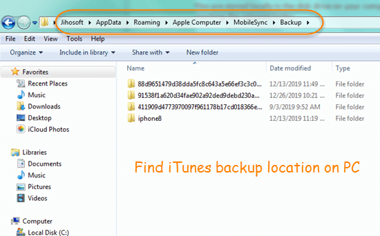 change folder backup itunes